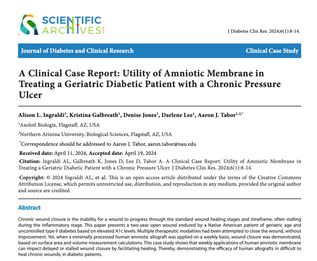 A Clinical Case Report: Utility of Amniotic Membrane inTreating a Geriatric Diabetic Patient with a Chronic PressureUlcer